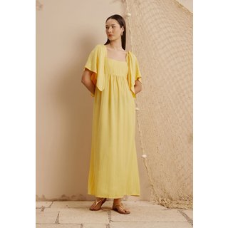 Vestido Longo Manga Lenço Liso