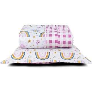 Kit Cobre Leito Casa Modelo Enxovais Solteiro Arco-Íris 4 Peças Micropercal 200 fios