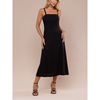 Vestido Feminino Elegante Midi com Pala Muy Linda Preto