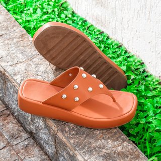 Tamanco Feminino Plataforma Anabela Confortável Moda Leve Macio Resistente Sandália Havana