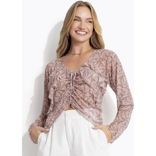 Blusa Em Tule Folhagem Marrom Quintess