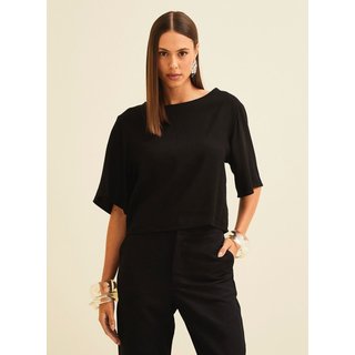 Blusa Basic Solta Em Linho Forum Preto