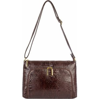 Bolsa de couro croco tiracolo Ninna - Café