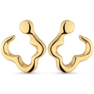 Brinco Semijoia Orgânico Assimétrico Aberto Banhado A Ouro 18K Br019-001 Dourado