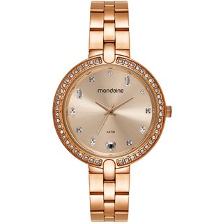 Relógio Feminino Mondaine Rose Cristais Pulseira Aço Mondaine
