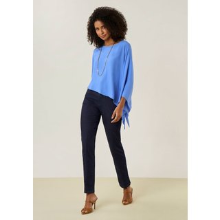 Blusa Maria Valentina Solta Decote Careca Manga 3 Quartos Padrão Azul