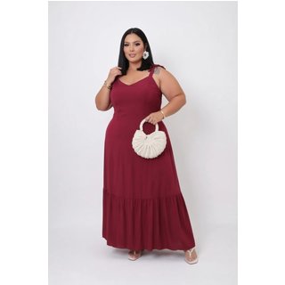Vestido Longo Plus Size D Bell Outlet Fashion Alça Amarração Vermelho