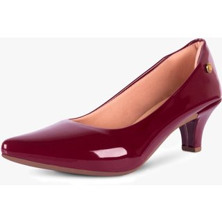 Scarpin Feminino Salto Baixo Fino Clássico Salto Bico Fino Vinho Cereja Marsala