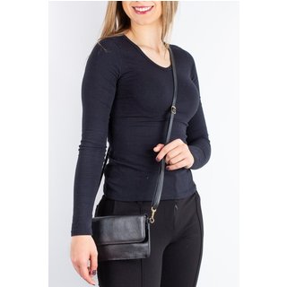 Clutch mini bolsa de couro liso Nicole - Preto