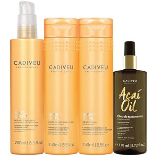 Kit Cadiveu Professional Nutri Glow Shampoo Condicionador Pré-Shampoo e Açaí Oil 110 (4 produtos)