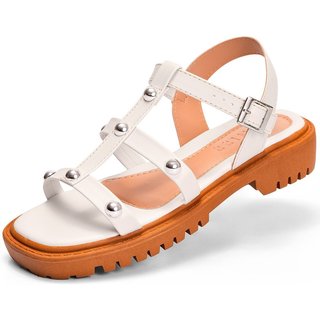 Sandália Feminina Lumiss Flatform Tratorada Fisher Rebite Gladiadora Off White