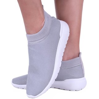 Tênis Feminino Calce Fácil Estilo Meia Respirável Academia Esporte Casual Cinza