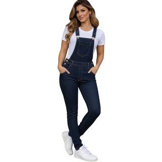 Macacão Jardineira Feminina Jeans Escuro