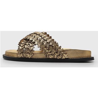 Rasteira Papete de Couro Coentruda Dourada Dafiti Shoes by Renata Vanzetto