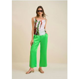 Calça Morena Rosa Wide Cós Alto Com Bolso Verde