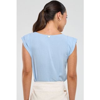 Blusa PKS Manga Curta Viscose Com Linho Azul
