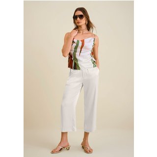 Calça Morena Rosa Wide Cós Alto Com Bolso Off Off-white