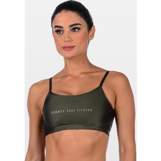 Top Fitness Com Alça Fina Cirrê Summer Soul Bojo Removível Verde Militar