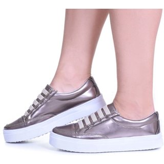 Tênis Feminino Casual Flatform Metalizado Prata Velha