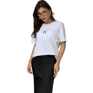 Camiseta Feminina Cianitas Branca Estampa Laço Believe