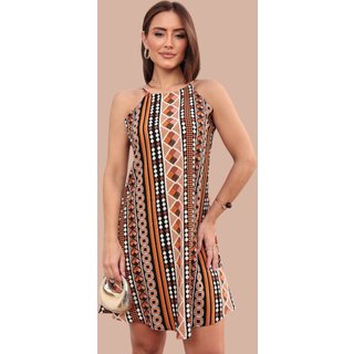 Vestido Curto Ícone Fashion Lenço Chic Estampa Terra Nômade