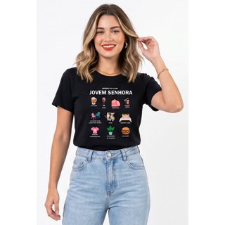 Camiseta Feminina Cianitas Preta Estampa Jovem Senhora