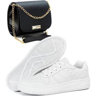 Tênis Sneakers Feminino Moda Chunky Versátil com Bolsa Off-White Acompanha Look