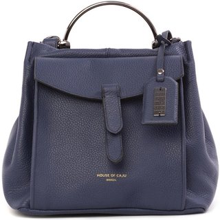 Bolsa Feminina Em Couro Alça De Mão Azul Marinho "Ana Raquel Miranda"""