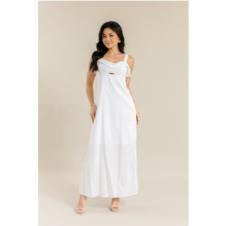 Vestido Longo Feminino com Alças e Babado no Busto na Cor Branco Dialogo