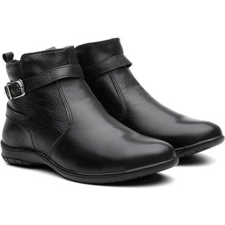 Bota Feminina Rasteira Lola Couro Cano Baixo Fivela Conforto Chocolate 33