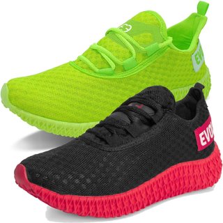 Kit 2 Tênis Boost Feminino Evoltenn Esportivo Colmeia Preto Vermelho e Verde