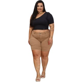 Bermuda Feminina Plus Size Jeans Light Meia Coxa Bege