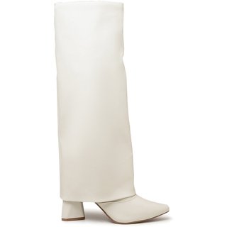 Bota Com Capa Feminina Cano Longo Salto Geométrico 23017 Off White