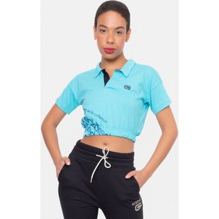 Camisa Polo Ecko Feminina Cropped Especial Azul Claro