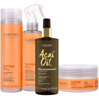 Kit Cadiveu Professional Bye Bye Frizz Shampoo Máscara Selagem Gradativa e Açaí Oil 110 (4 produtos)