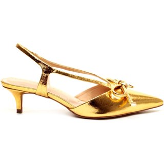 Slingback Couro Ouro Salto Baixo Cecconello 2629012-2