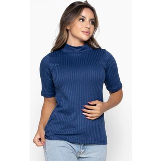 Blusa Canelada Bravaa Store Feminina Gola Alta Liso Inverno Cacharrel 300 Azul