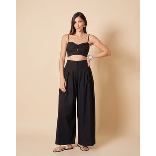 Calça Pantalona Lemmut Preta Cintura Alta