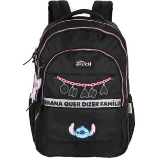 Infantil - Mochila M Juvenil Náilon Notebook Ohana Stitch + Chaveiro Preto