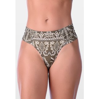 Calcinha de Biquíni Summer Soul Fio Dental Duplo Franzido Lateral Folhagem Verde