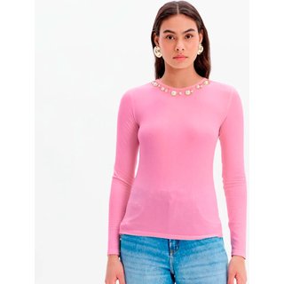 Blusa Canelada Lança Perfume Manga Longa Ou25 Rosa Feminino