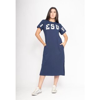 Vestido CabanaFree Midi Algodão Manga Curta Moda Evangélica Azul Profundo