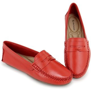 Sapato Mocassim Feminino Driver em Couro Elegante Conforto 450 Vermelho
