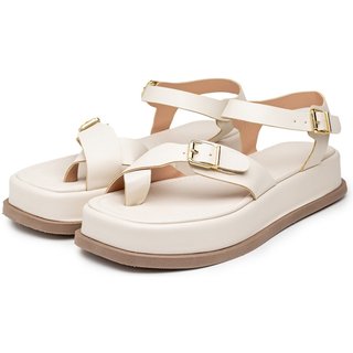 Sandália Feminina Papete Flatform Tiras Fivela 23410 Off White OFFWHITE