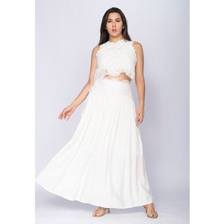 Conjunto Amazonia Vital de Saia e Croped Essência da Mata Renda Branco