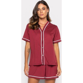 Pijama Bravaa Store Curto Baby Doll Americano Blogueirinha Botão Adulto Amamentação 021 Vinho