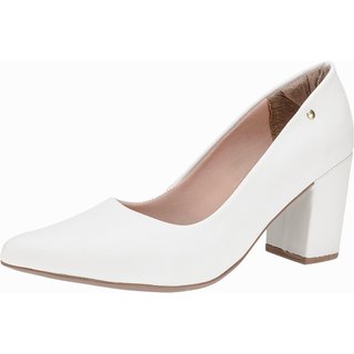 Scarpin Feminino Salto Alto Grosso Lóris Shoes Bico Fino Branco