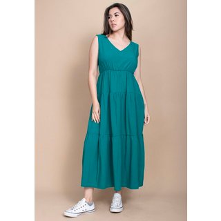 Vestido Cabanafree Regata Longo Peri Viscose Camadas Verde