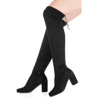 Bota Cano Alto GigiL Over The Knee Salto Alto Camurça Sued Stretch Preto