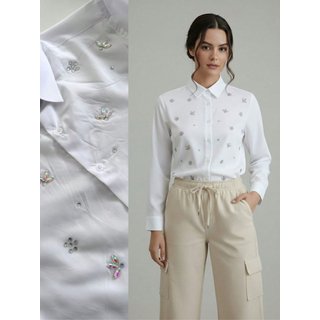 Camisa Social Feminina com Strass Furta-cor Premium Variados Branca | Blusa de Luxo Manga Longa Elegante Branco